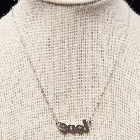 Love Statement Rhinestone Necklace Silvertone Sparke Shimmer Casual - Picture 4 of 10